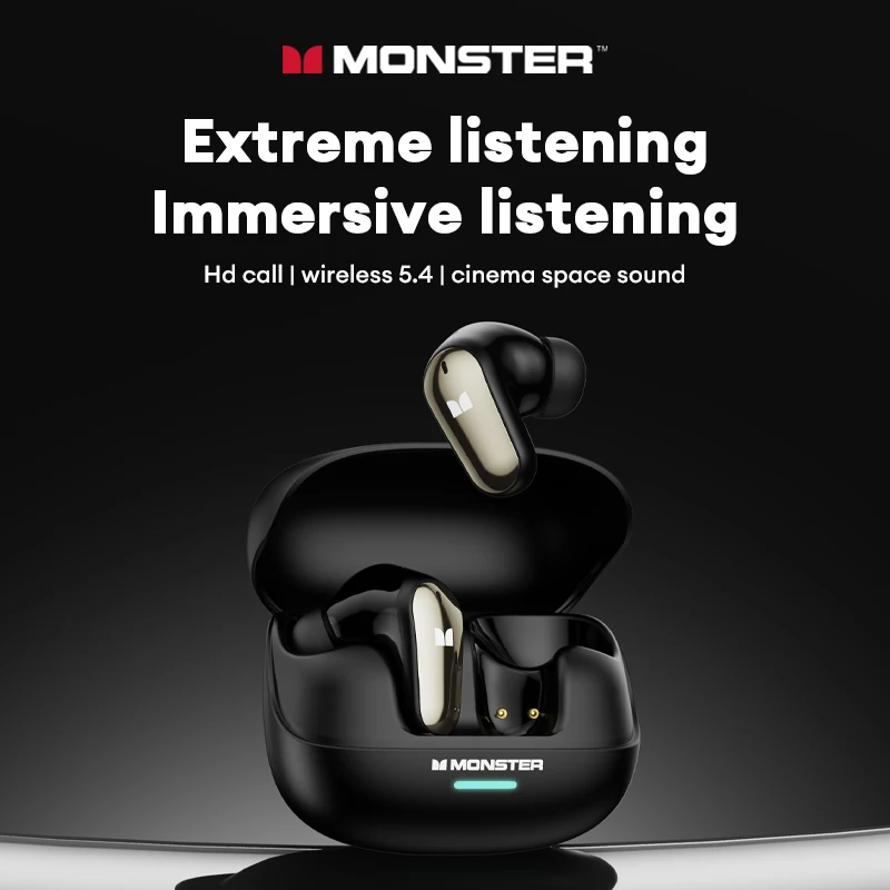 Monster MQT52 Wireless Bluetooth 5.4 Earphones Long Battery Life Gaming Headphones Dual Mode HIFI Stereo Sound Headset With Mic