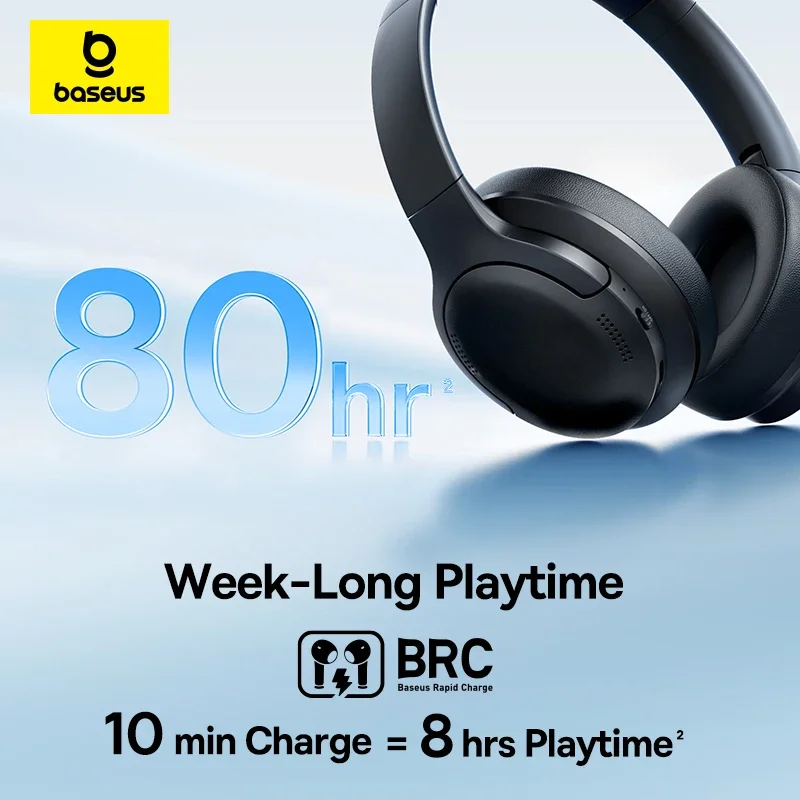 Baseus BH1 Lite Wireless Headphones Bluetooth 6.0 ENC Clear Call Headsets Super Bass Hit Earphones 80H Playtime Over Ear Headset - Image 2