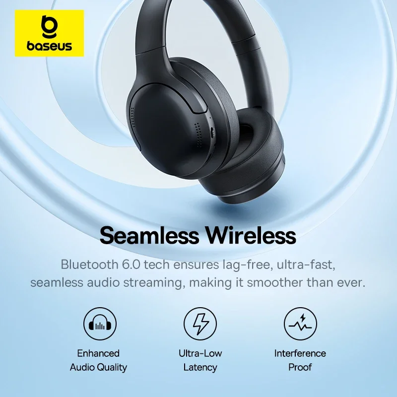 Baseus BH1 Lite Wireless Headphones Bluetooth 6.0 ENC Clear Call Headsets Super Bass Hit Earphones 80H Playtime Over Ear Headset - Image 4