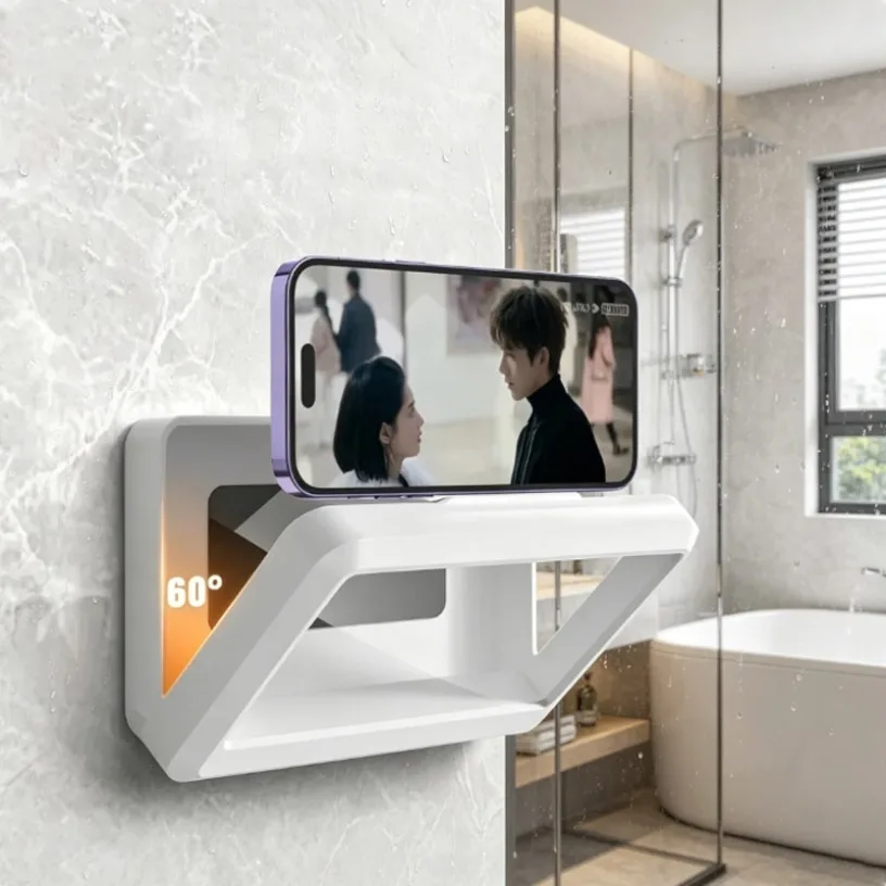 Waterproof Shower Phone Holder Anti-Fog Touch Screen No Drill Wall Mount Bathroom Phone Case for Kitchen Toilet 4.7-7 Inch Phone