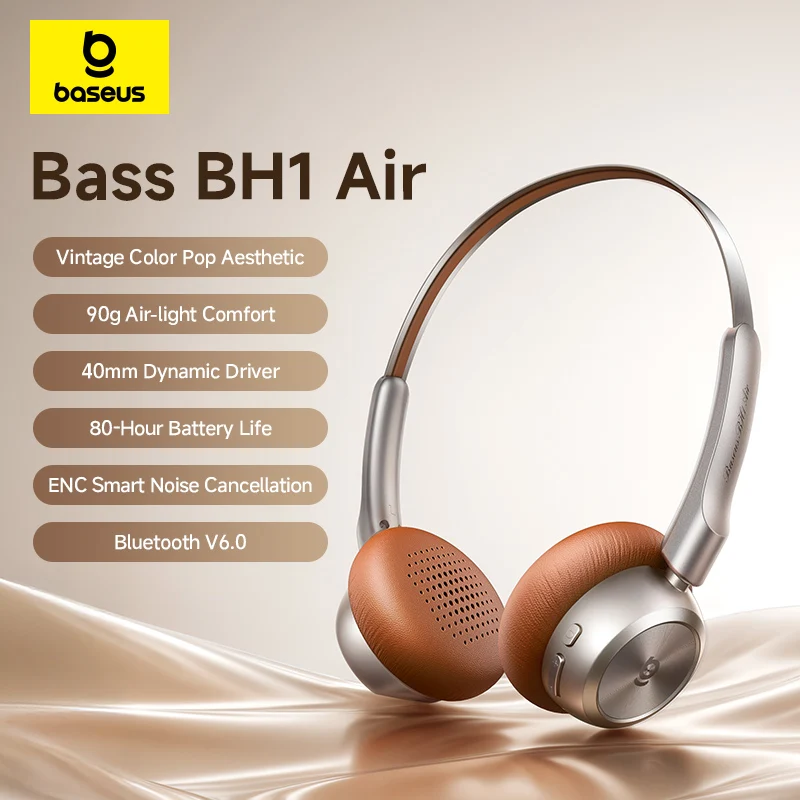 🎧Baseus BH1 Air Wireless Headphones – 80H Battery, Bluetooth 6.0, Ultra-Light 90g Design & Premium Sound